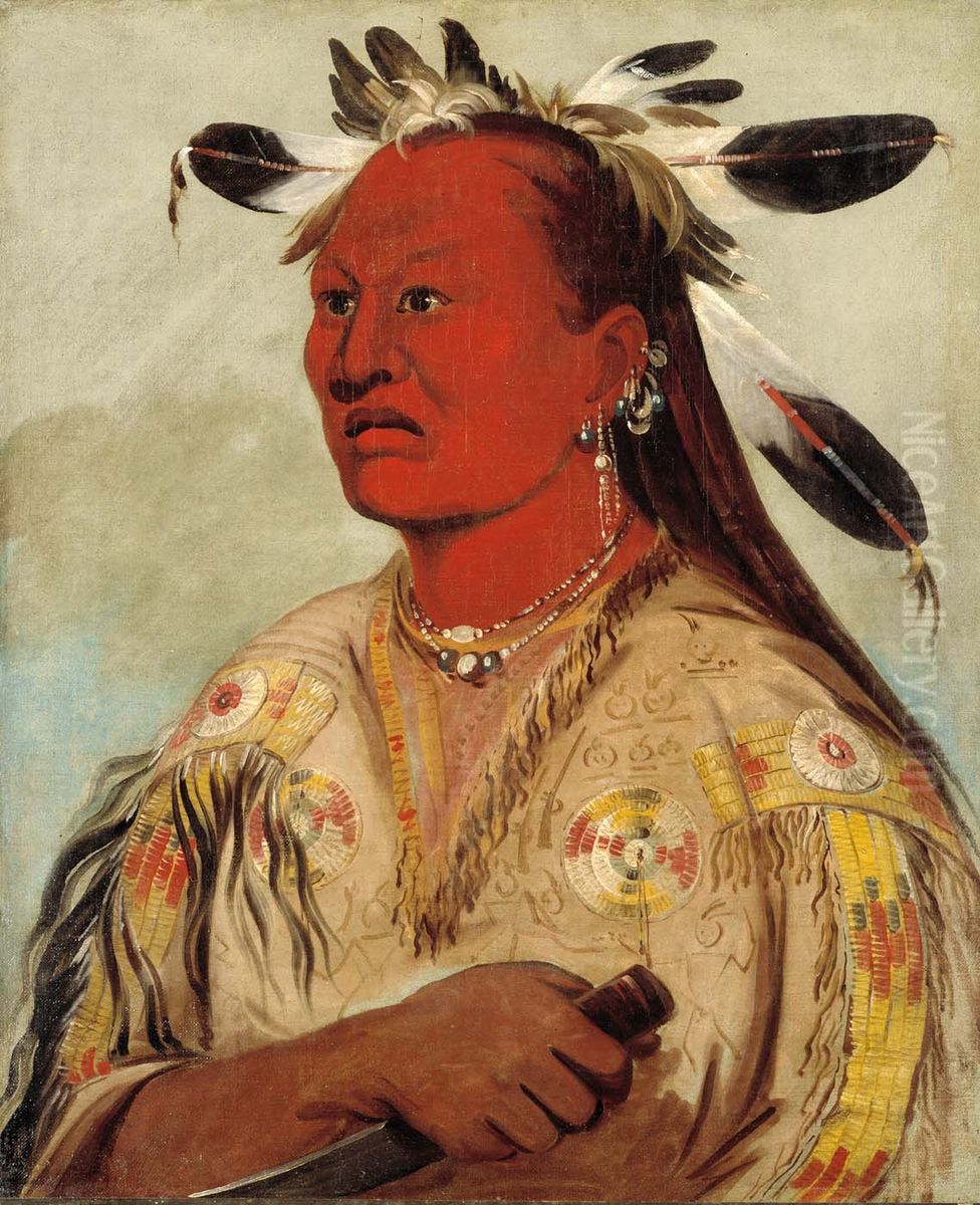 Stan-au-pat, Bloody Hand, Chief of the Tribe Oil Painting by George Catlin