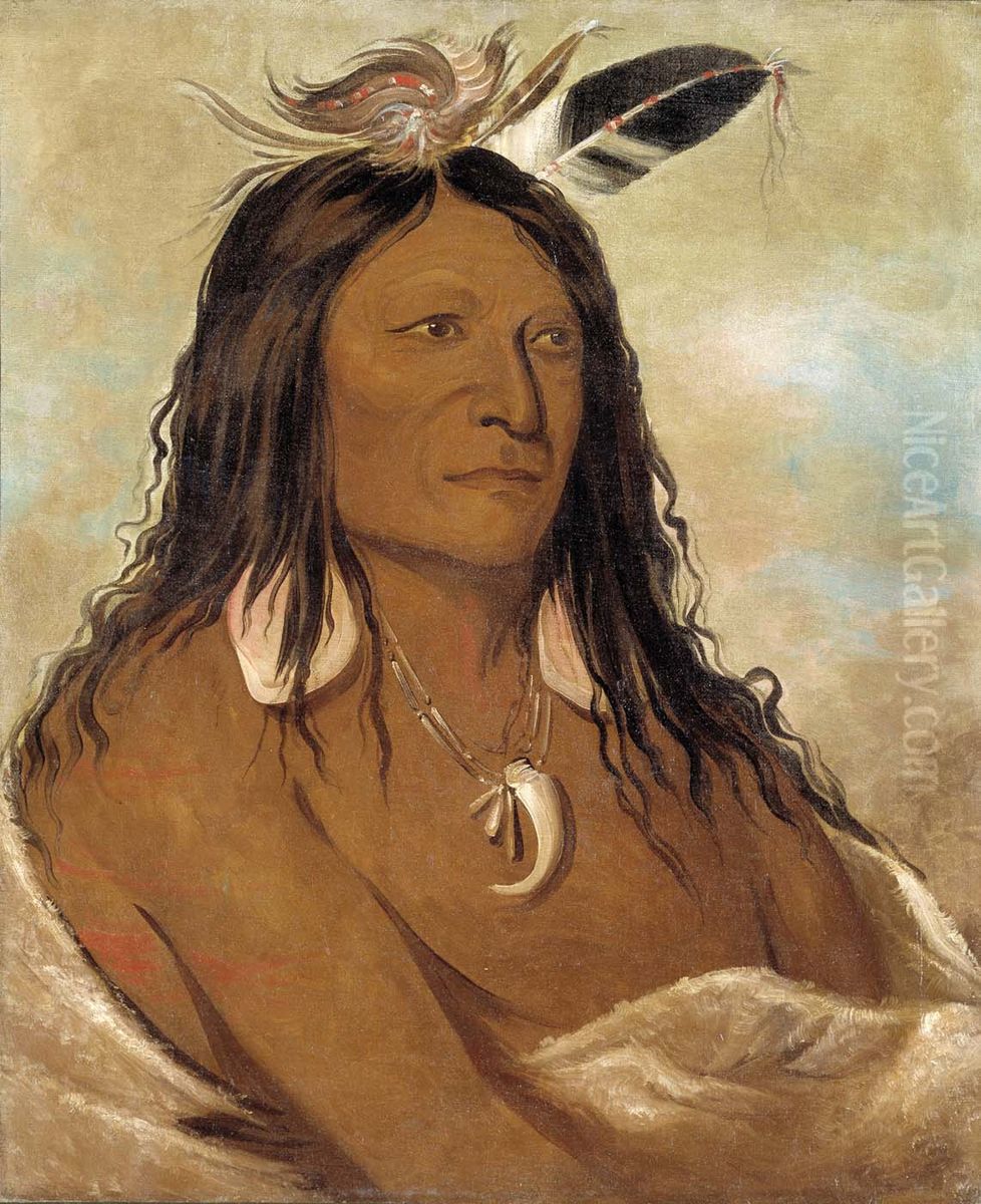 Ee-shah-ko-nee, Bow and Quiver, First Chief of the Tribe Oil Painting by George Catlin