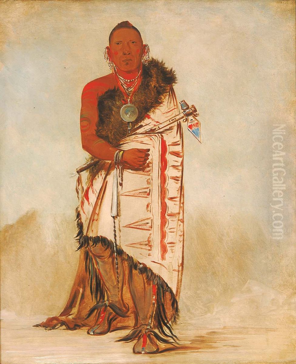 Ki-ho-go-waw-shu-shee, Brave Chief, Chief of the Tribe Oil Painting by George Catlin