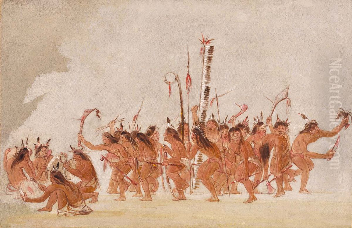 Braves' Dance, Ojibwa Oil Painting by George Catlin