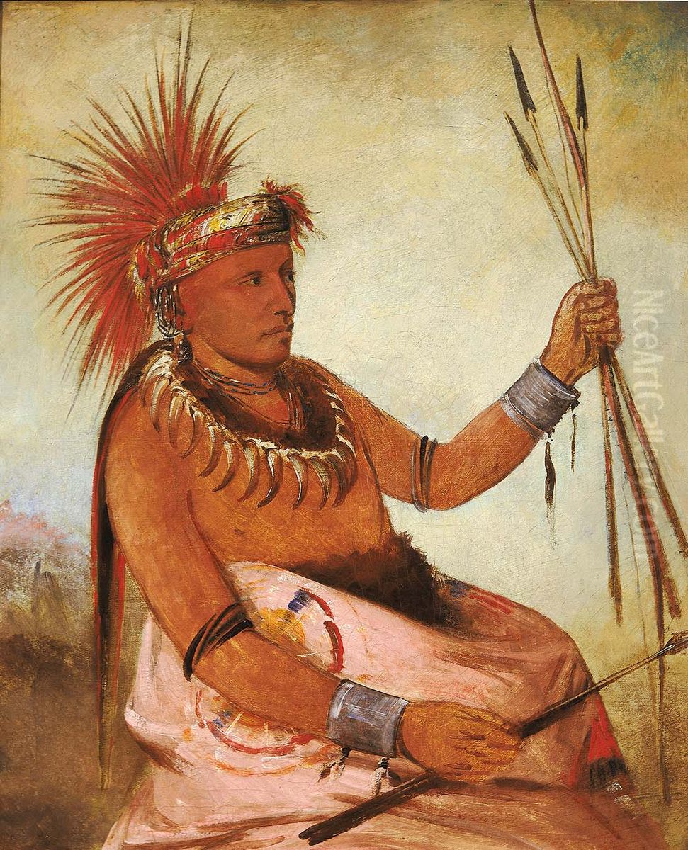 Wos-com-mun, Busy Man, a Brave Oil Painting by George Catlin