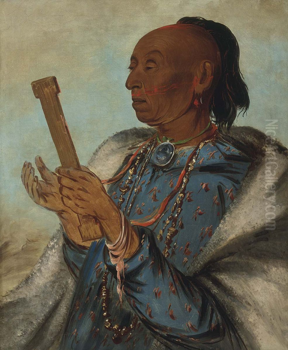 Ah-ton-we-tuck, Cock Turkey, Repeating His Prayer Oil Painting by George Catlin