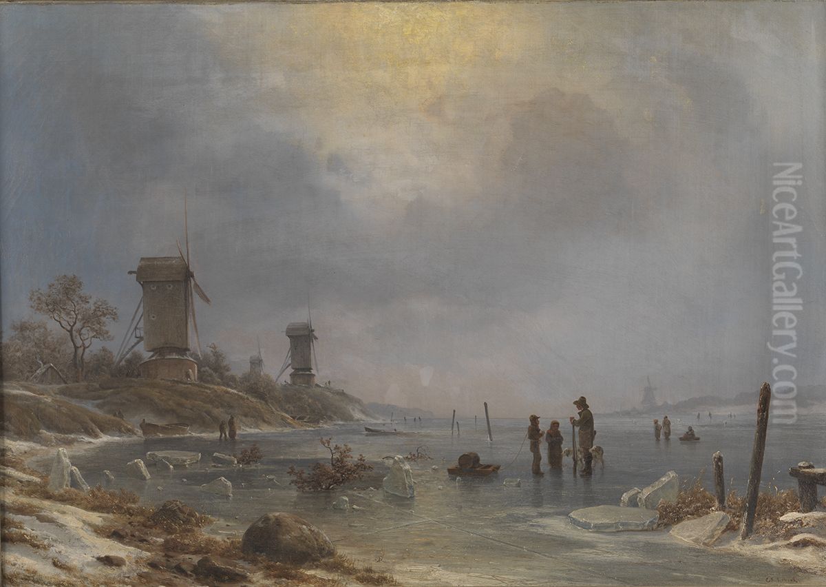 A winter day at the Elbe Oil Painting by Georg Emil Libert