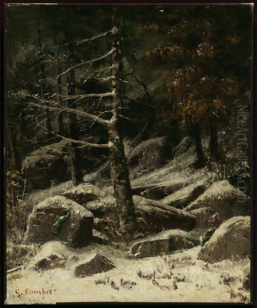 Wooded Hillside in Winter Oil Painting by Gustave Courbet