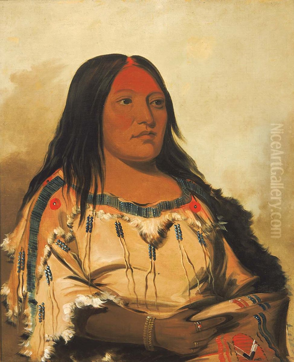 Eeh-nis-kim, Crystal Stone, Wife of the Chief Oil Painting by George Catlin