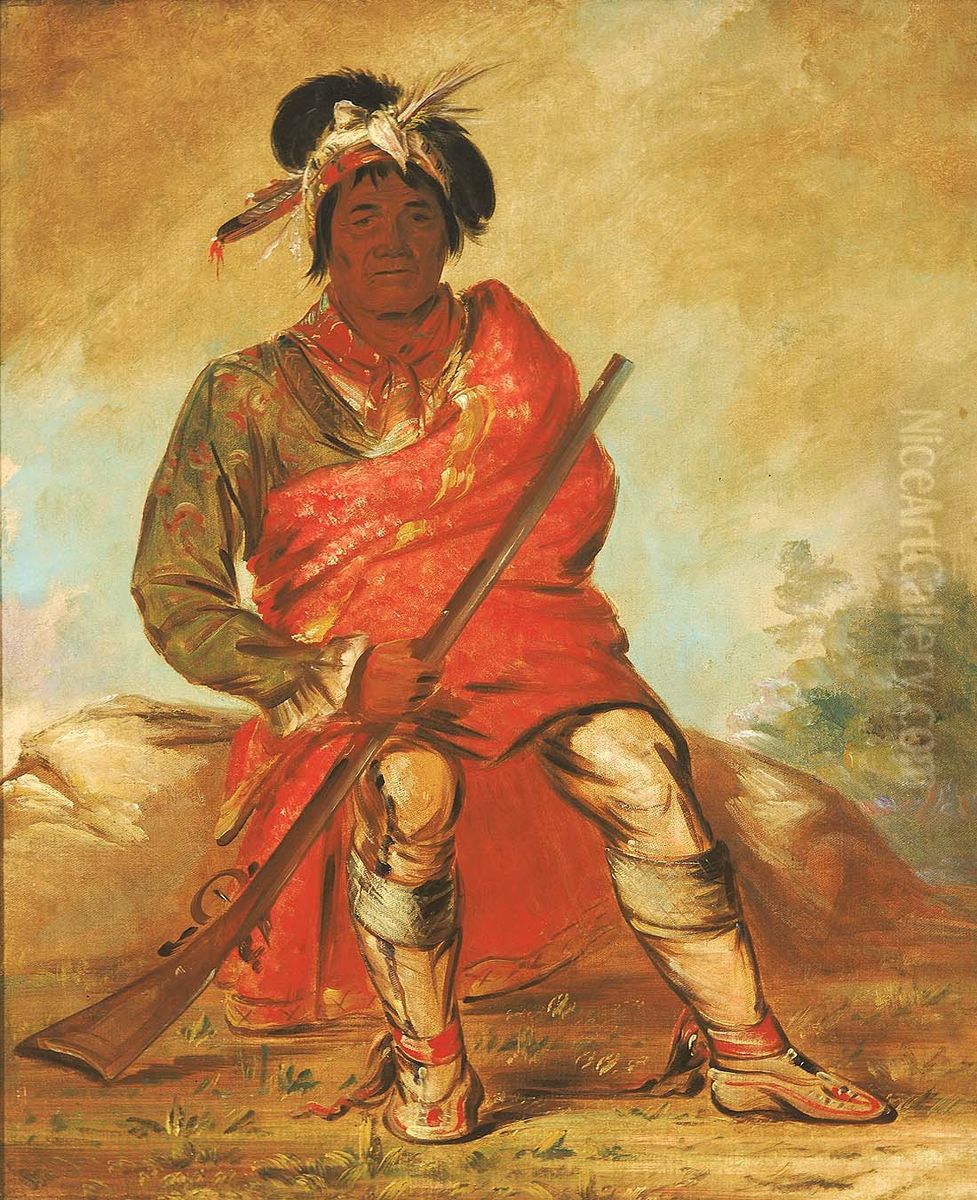 Eteh-ee-fix-e-co, Deer Without a Heart, a Chief Oil Painting by George Catlin