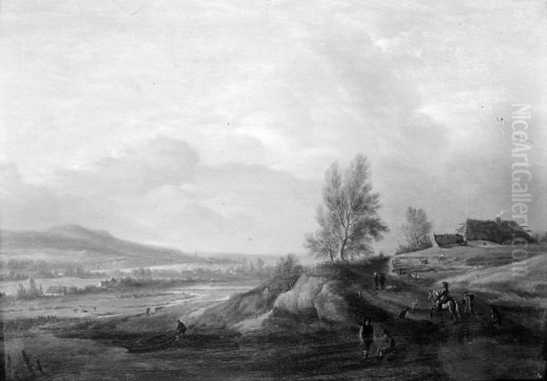 Flodlandskab Oil Painting by Johann Salomon Wahl