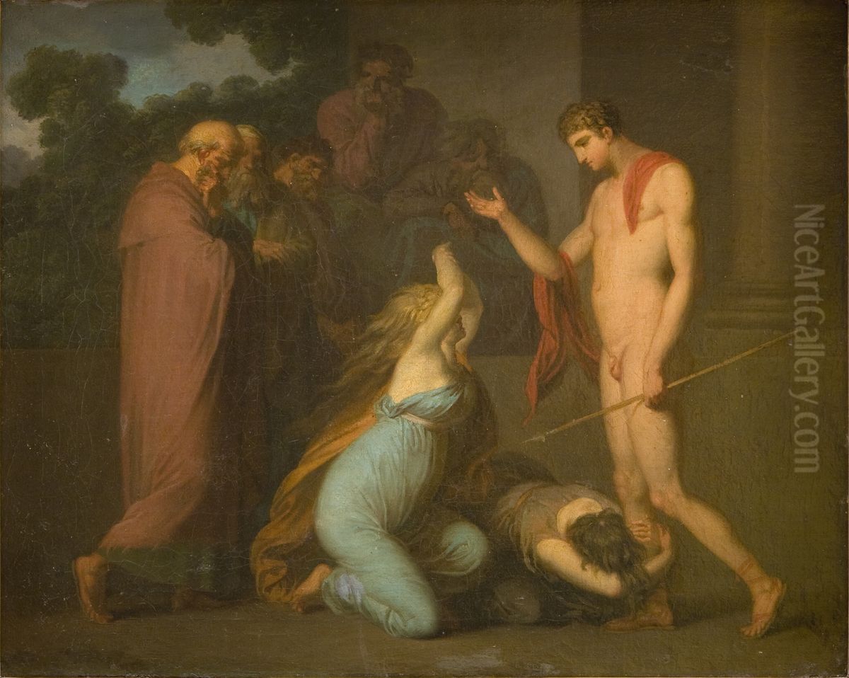 Theseus bonfaldes af Ismene og Antigone Oil Painting by Nicolai Abildgaard