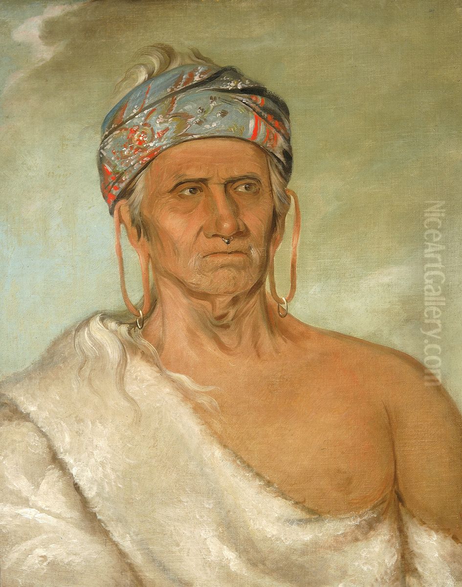 Lay-law-she-kaw, Goes Up the River, an Aged Chief Oil Painting by George Catlin