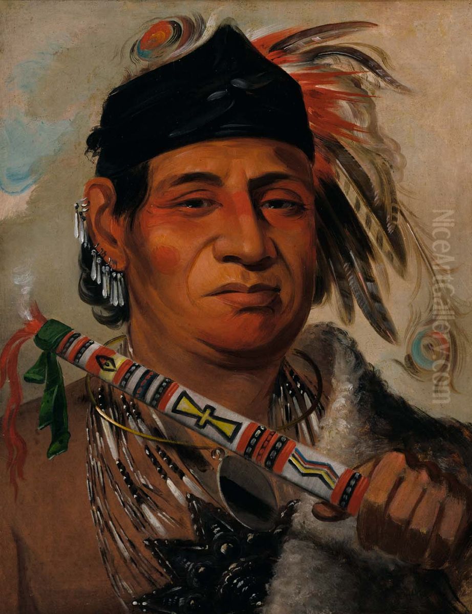 Mah-kee-mee-teuv, Grizzly Bear, Chief of the Tribe Oil Painting by George Catlin