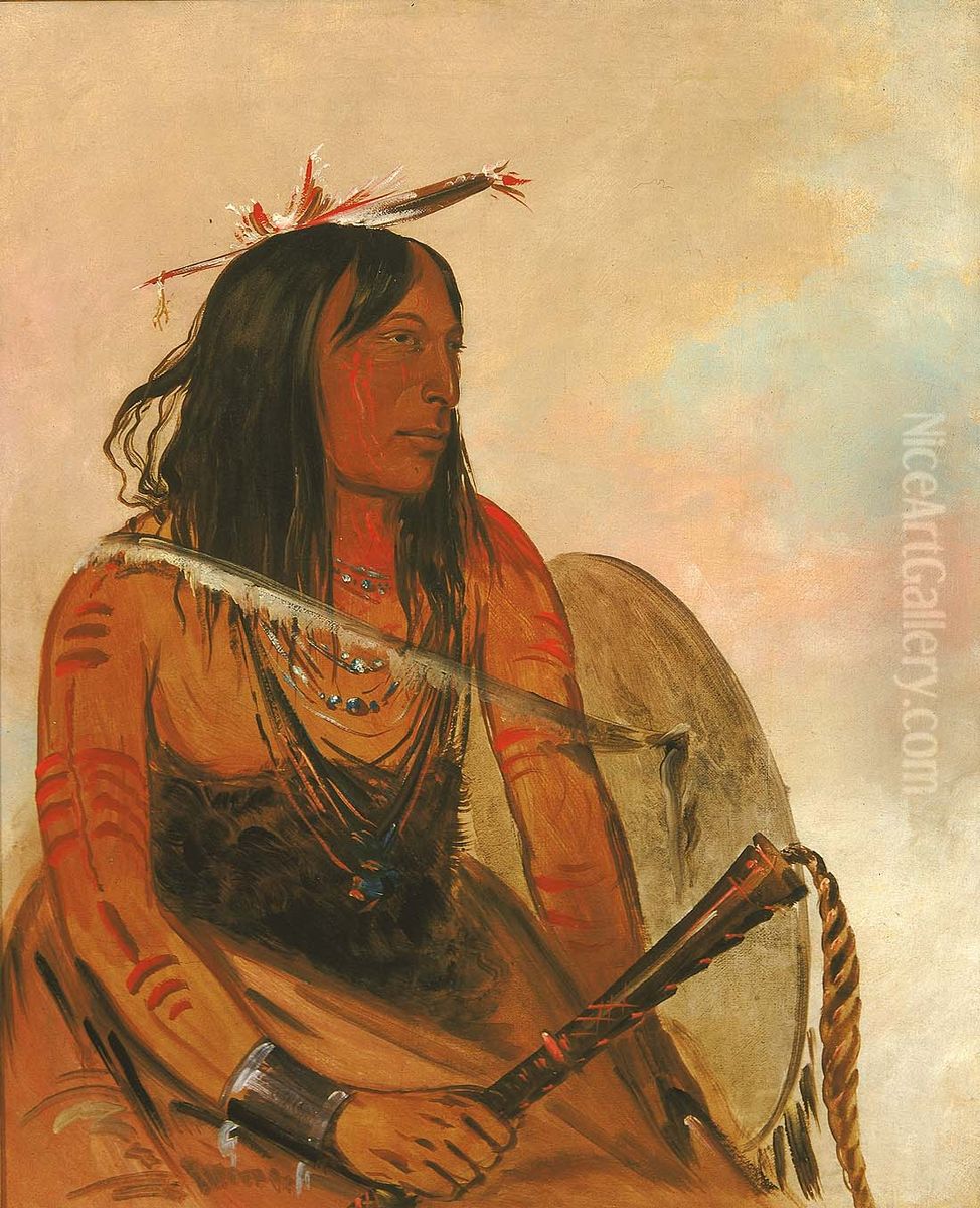 Ish-a-ro-yeh, He Who Carries a Wolf, a Distinguished Brave Oil Painting by George Catlin