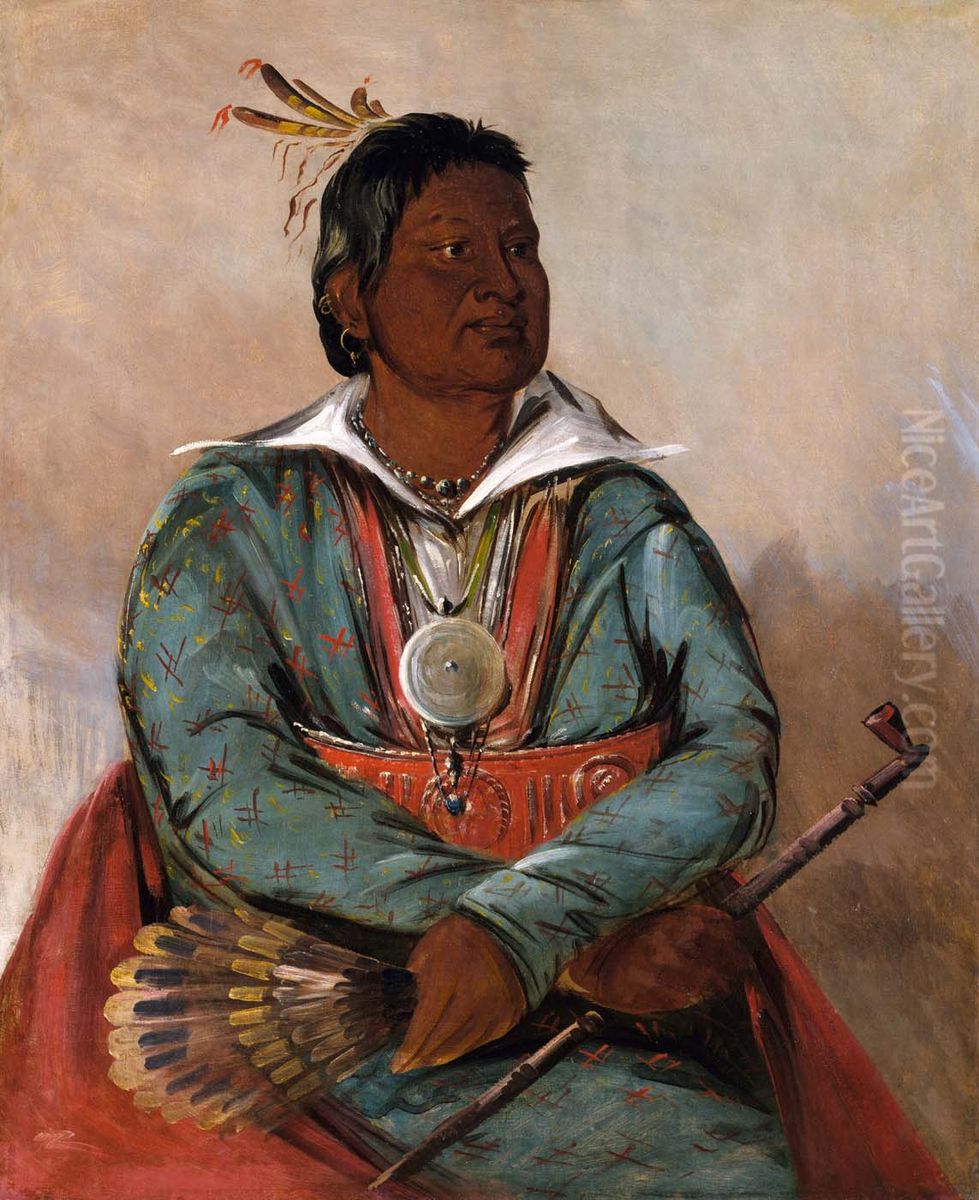 Mo-sho-la-tub-bee, He Who Puts Out and Kills, Chief of the Tribe Oil Painting by George Catlin