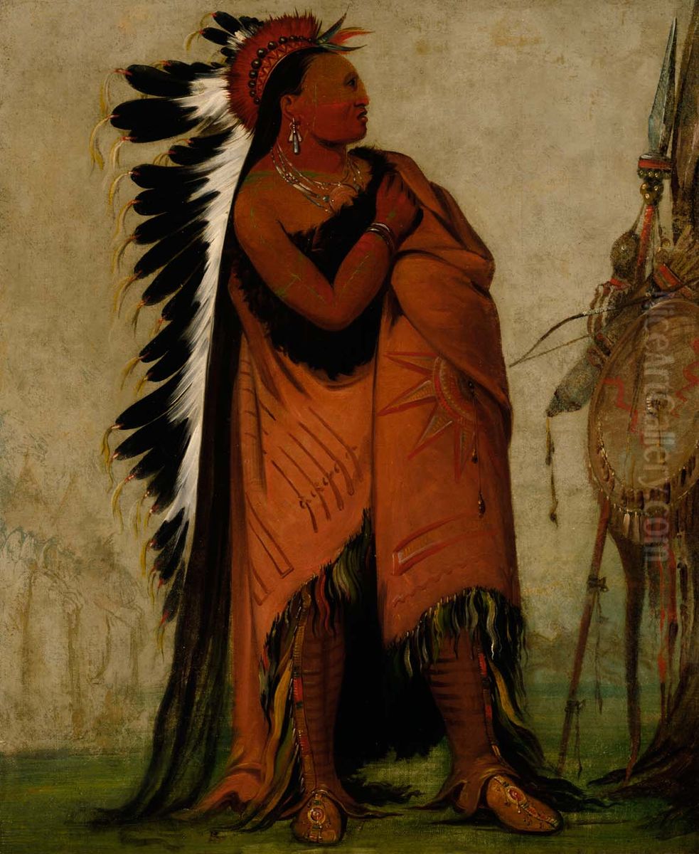 Ee-hee-a-duck-cee-a, He Who Ties His Hair Before Oil Painting by George Catlin