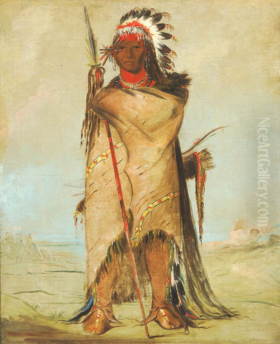 Ho-ra-to-a, a Brave Oil Painting by George Catlin