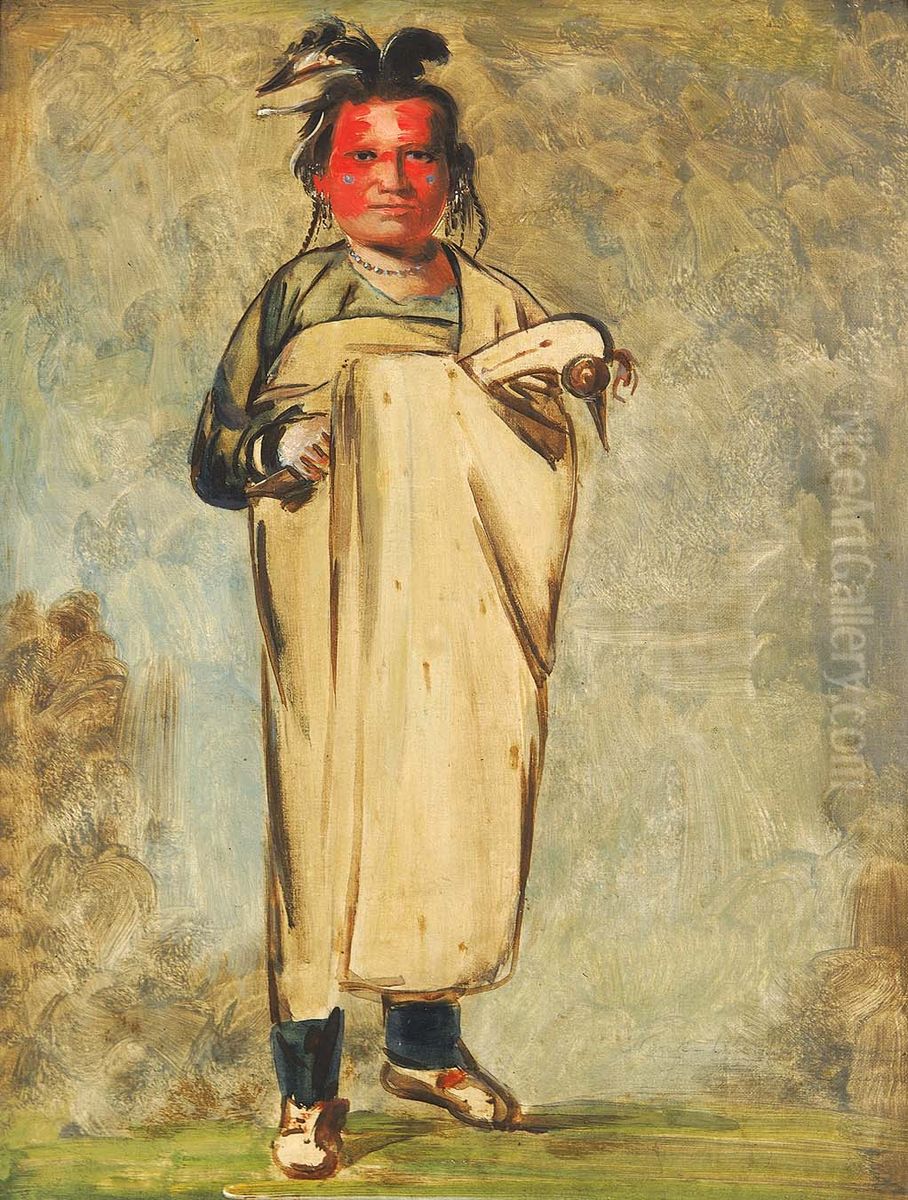 Kaw-kaw-ne-choo-a, a Brave Oil Painting by George Catlin