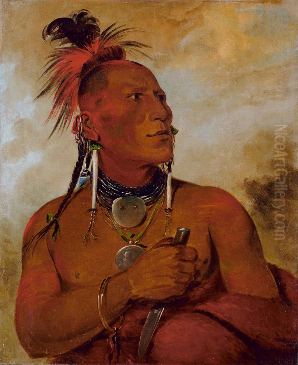 Meach-o-shin-gaw, Little White Bear, a Distinguished Brave Oil Painting by George Catlin