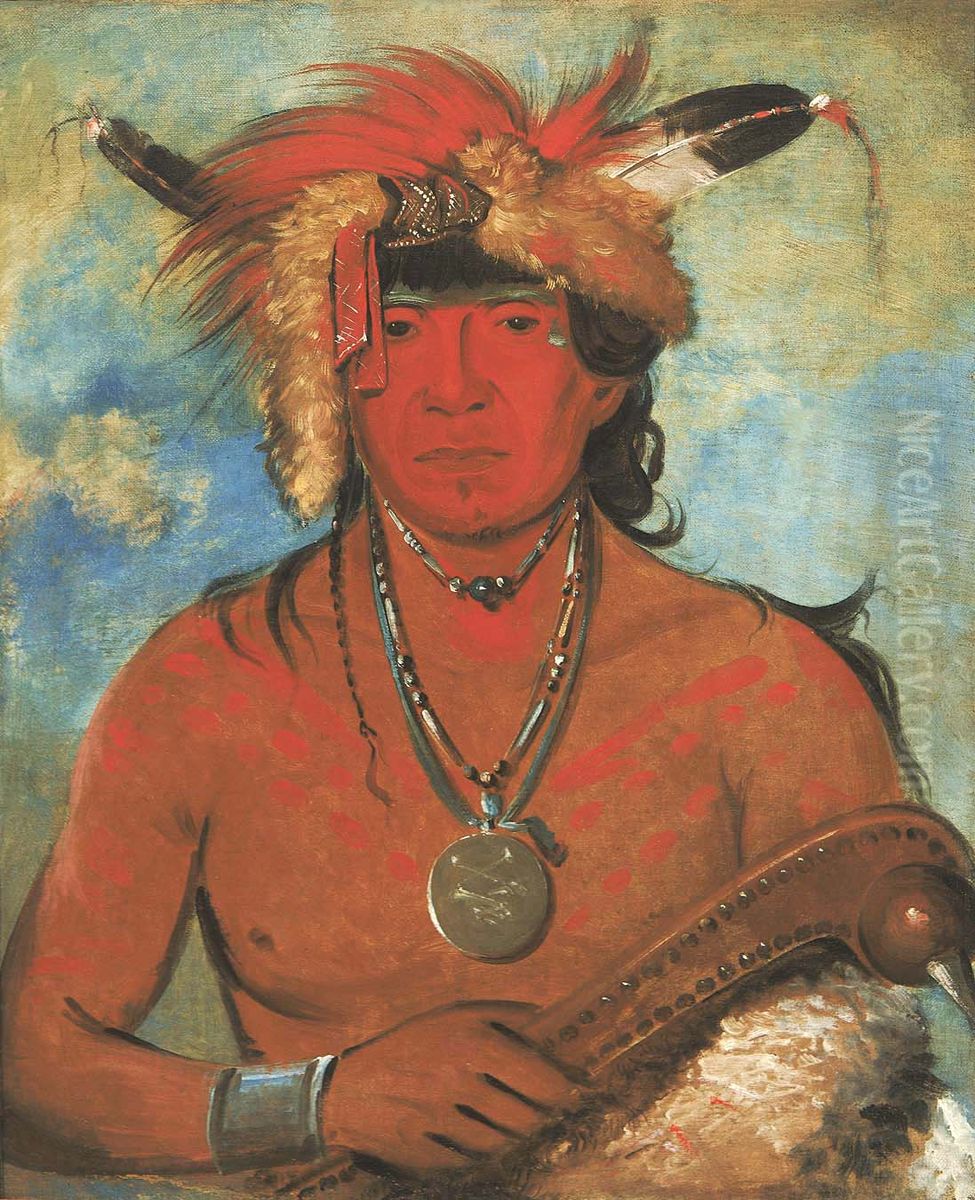 Hah-je-day-ah'-shee, Meeting Birds, a Brave Oil Painting by George Catlin