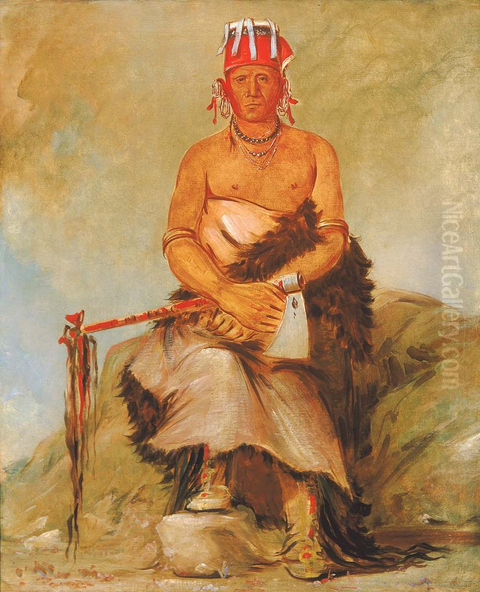 A'h-sha-la-coots-ah, Mole in the Forehead, Chief of the Republican Pawnee Oil Painting by George Catlin
