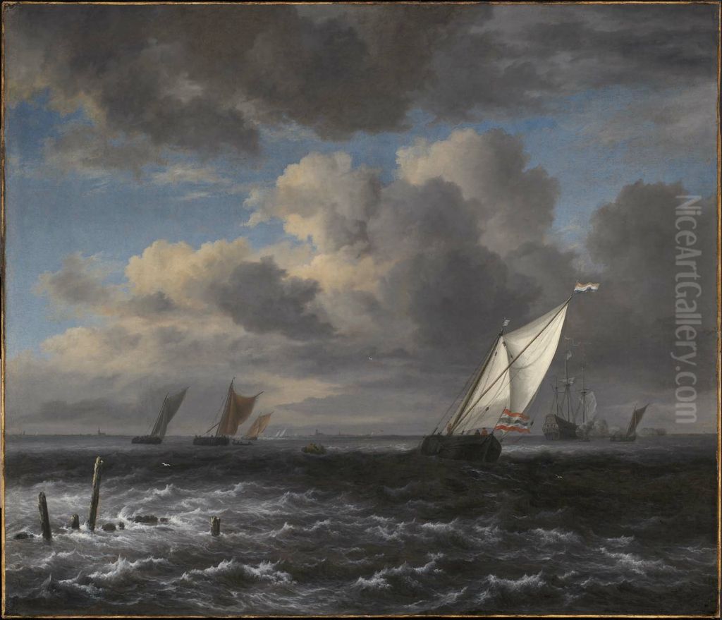 Shipping on a rough sea Oil Painting by Jacob Van Ruisdael
