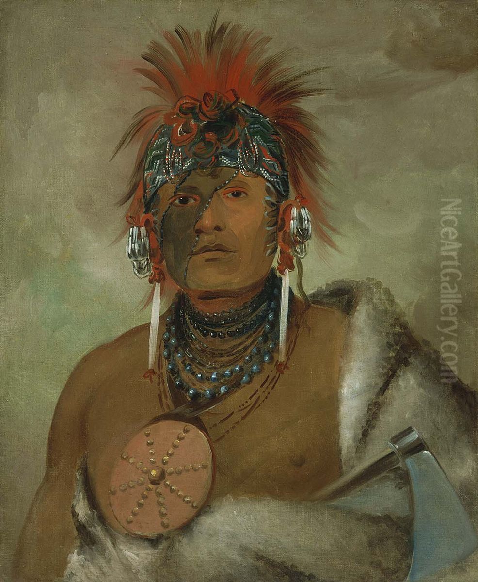 Wa-hon-ga-shee, No Fool, a Great Fop Oil Painting by George Catlin