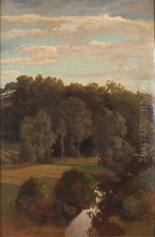 Wooded Hills behind a Meadow with a Peat Bog Oil Painting by Valentin Ruths