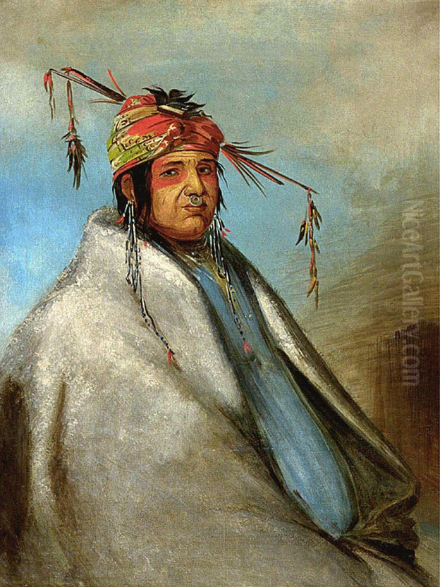 Non-on-da-gon, a Chief Oil Painting by George Catlin