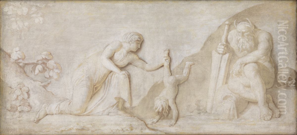 Thetis Immersing her Infant Son Achilles in the River Styx to Make him Invulnerable Oil Painting by Nicolai Abildgaard