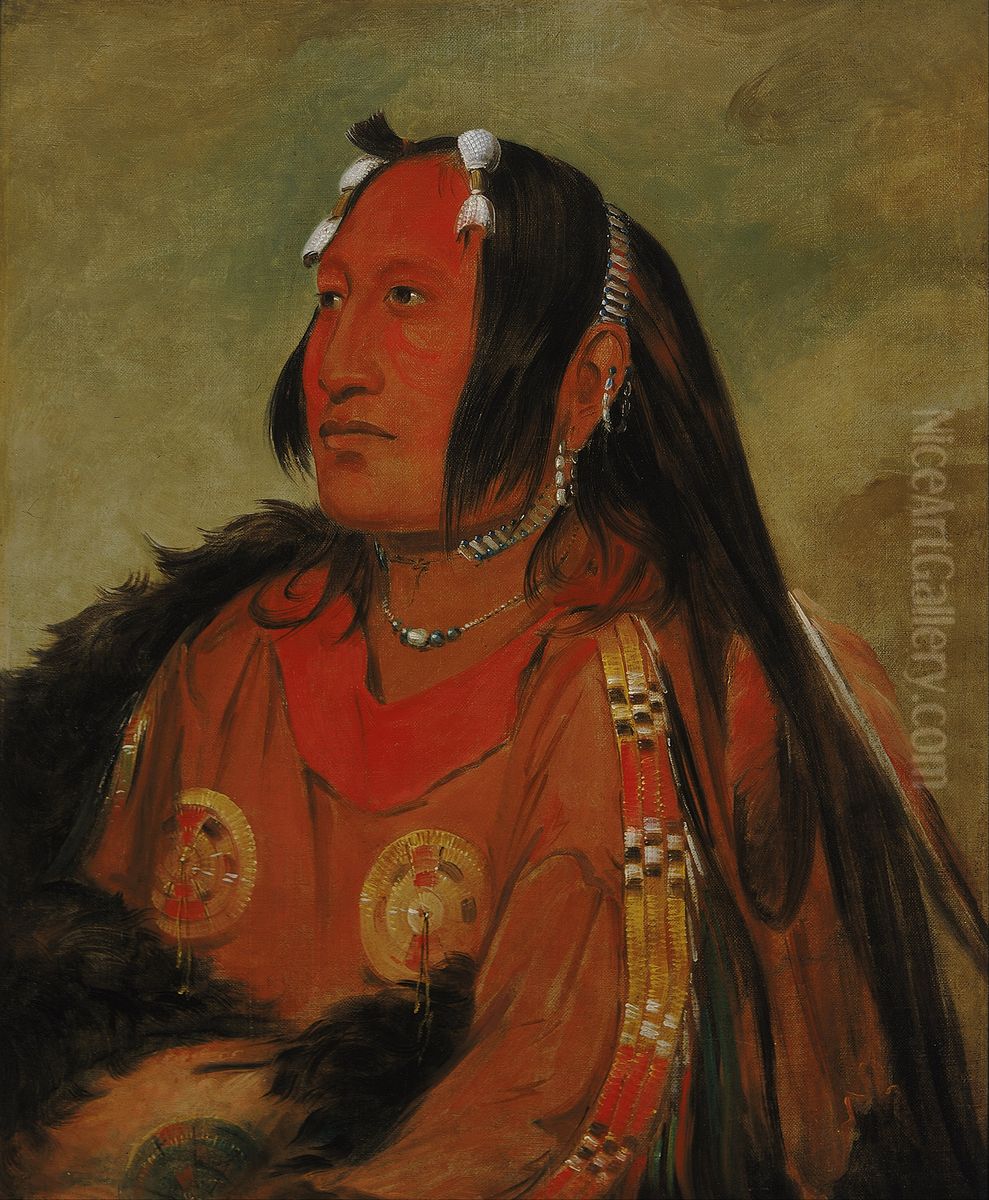 Wi-jun-jon, Pigeon's Egg Head (The Light), a Distinguished Young Warrior Oil Painting by George Catlin