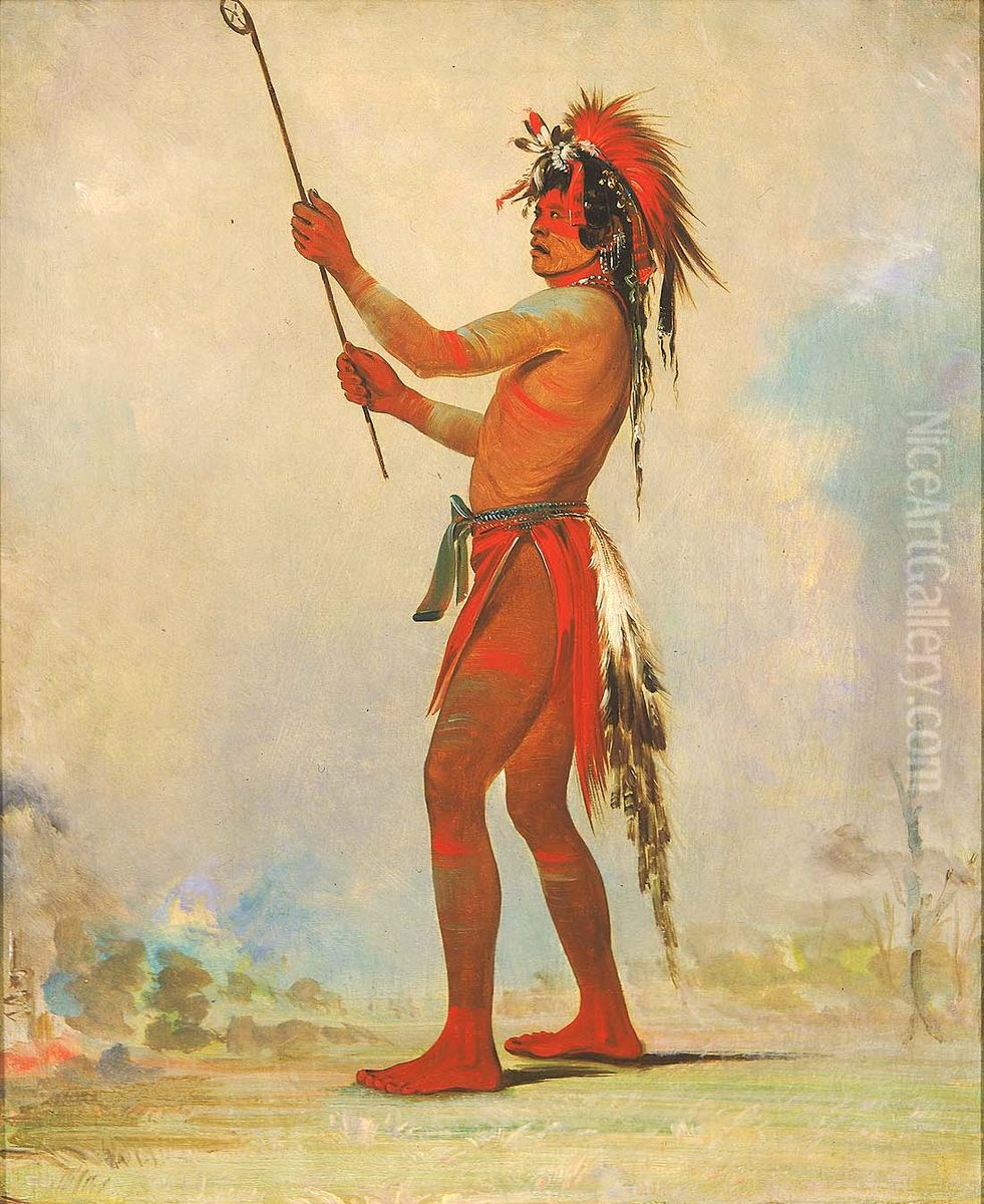 We-chush-ta-doo-ta, Red Man, a Distinguished Ball Player Oil Painting by George Catlin