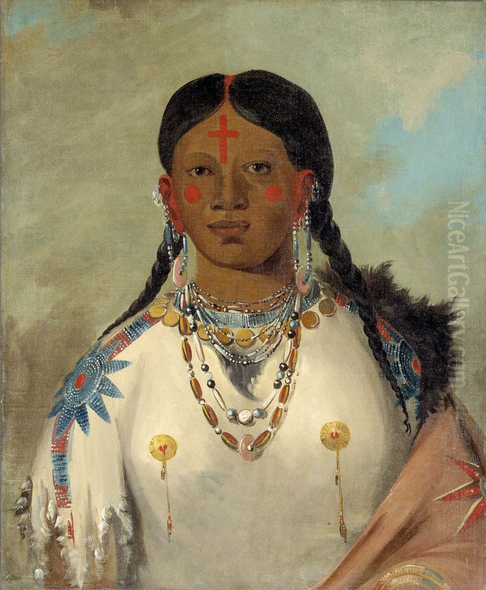 Tis-se-woo-na-tis, She Who Bathes Her Knees, Wife of the Chief Oil Painting by George Catlin