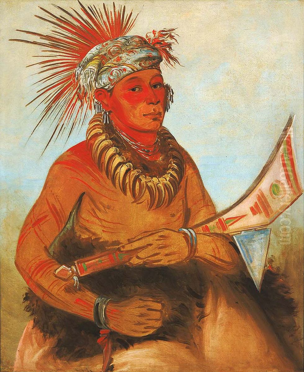 Pah-ta-coo-chee, Shooting Cedar, a Brave Oil Painting by George Catlin