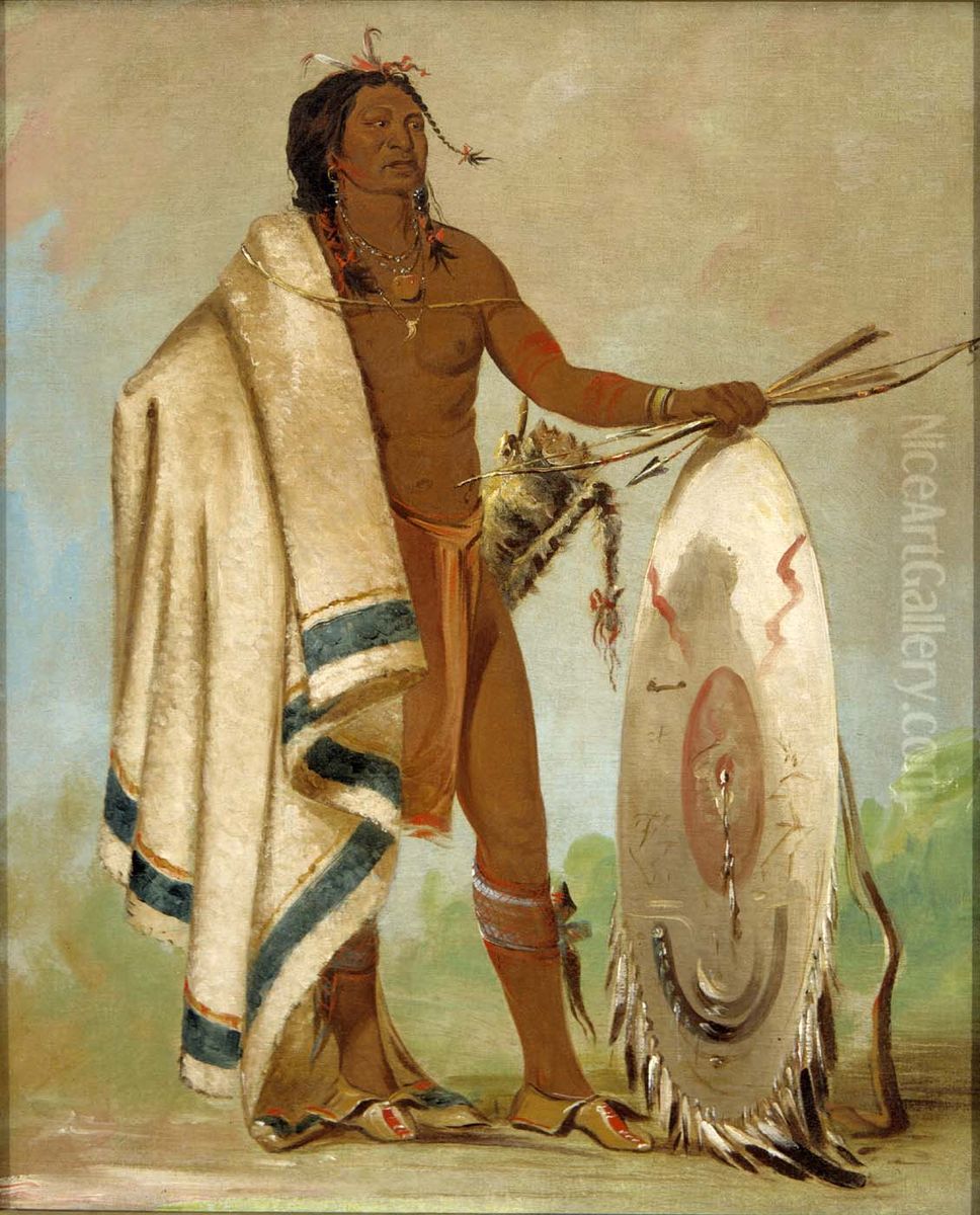 Kotz-a-to-ah, Smoked Shield, a Distinguished Warrior Oil Painting by George Catlin