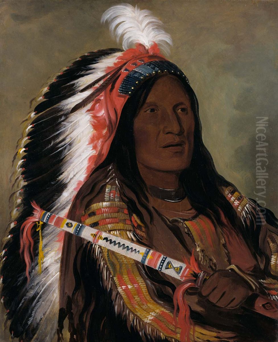 Tah-teck-a-da-hair, Steep Wind, a Brave of the Bad Arrow Points Band Oil Painting by George Catlin