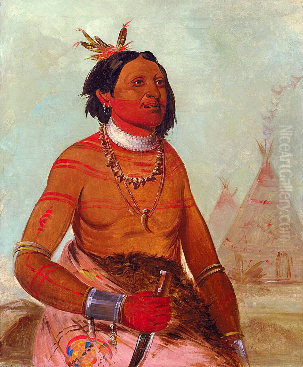Quay-ham-kay, Stone Shell, a Brave Oil Painting by George Catlin