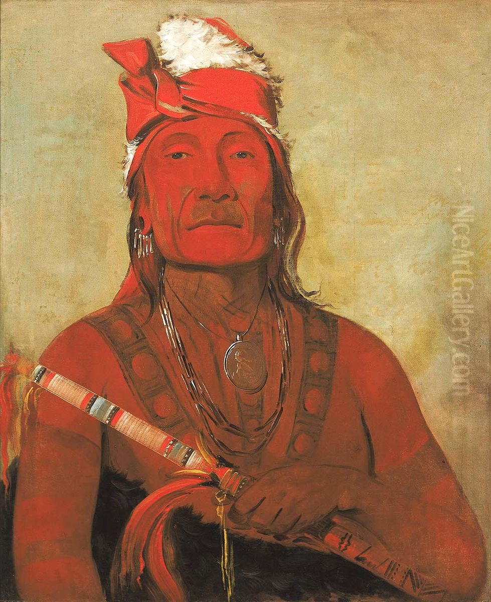 Toh-ki-e-to, Stone With Horns, a Chief Oil Painting by George Catlin