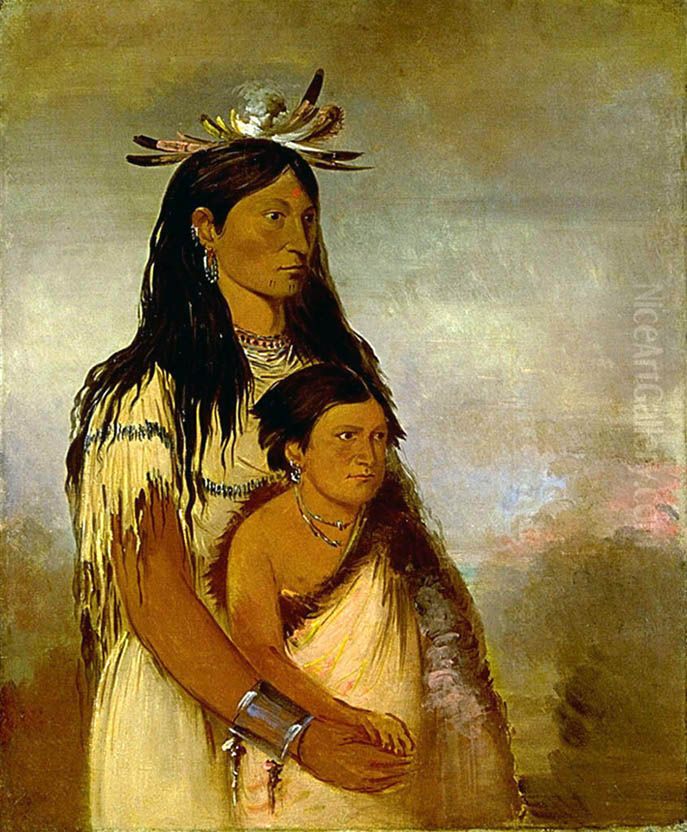 Tunk-aht-oh-ye, Thunderer, a Boy, and Wun-pan-to-mee, White Weasel, a Girl Oil Painting by George Catlin