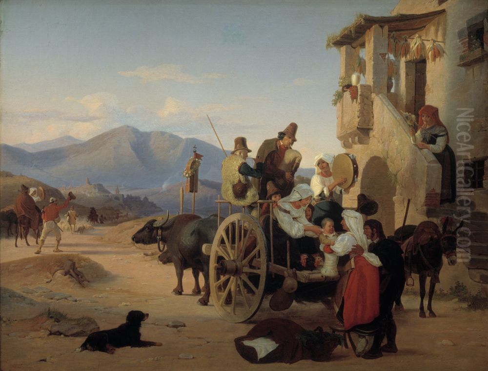 Romerske landfolk drager til marked Oil Painting by Jorgen Valentin Sonne