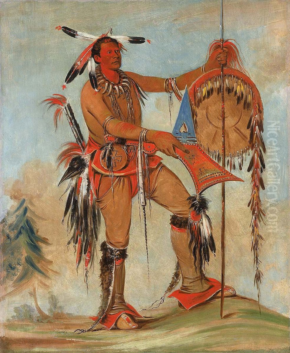 Ah-mou-a, The Whale, One of Kee-o-kuk's Principal Braves Oil Painting by George Catlin