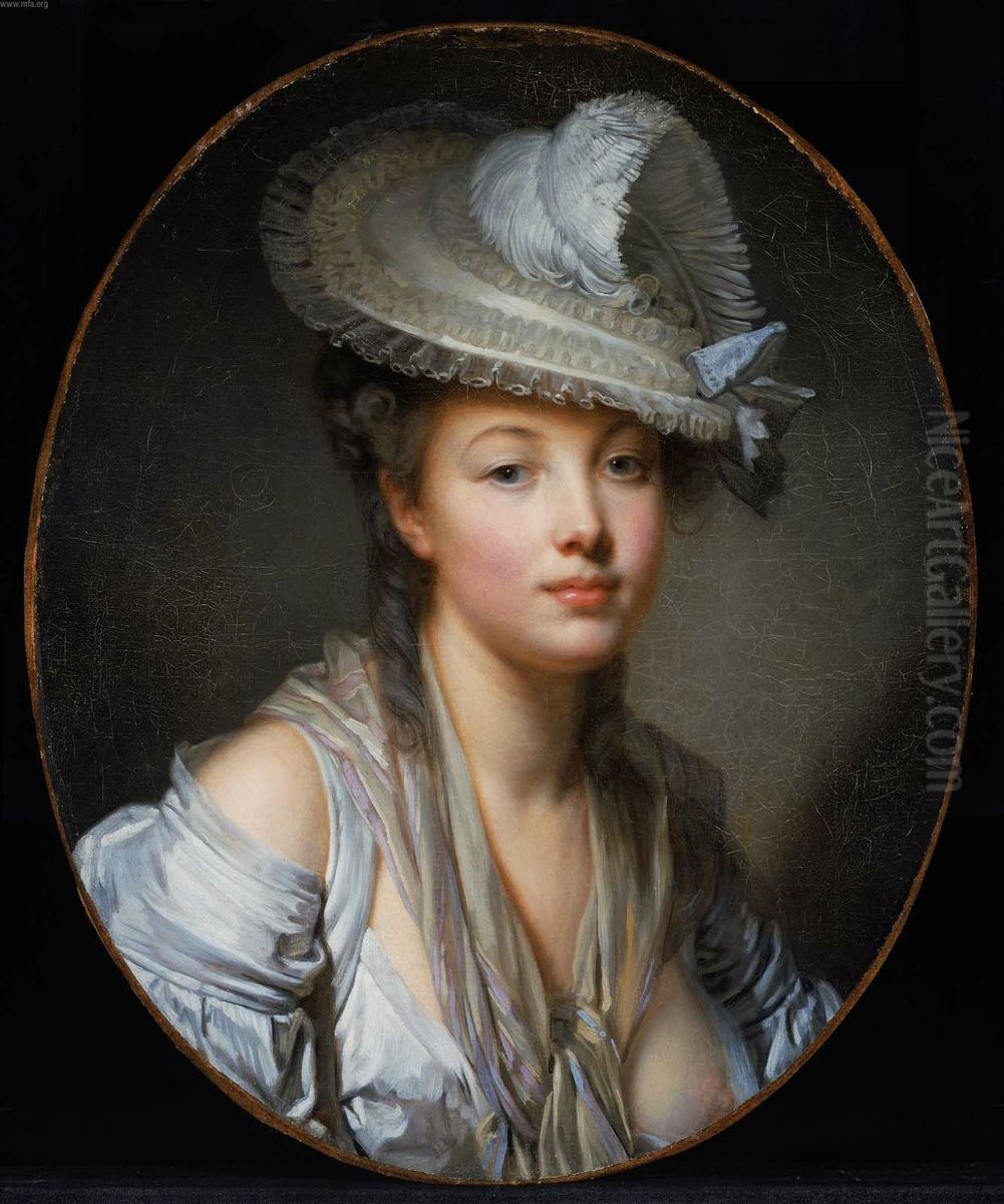 The White Hat Oil Painting by Jean-Baptiste Greuze