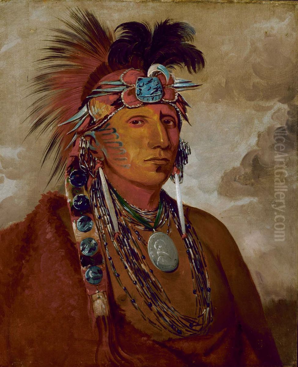 Sho-me-kos-see, The Wolf, a Chief Oil Painting by George Catlin