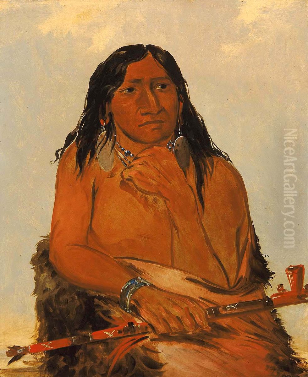 Is-sa-wah-tam-ah, Wolf Tied with Hair, a Chief Oil Painting by George Catlin