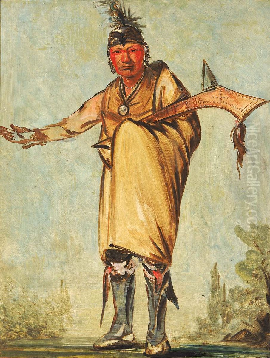 Naw-kaw, Wood, Former Chief of the Tribe Oil Painting by George Catlin