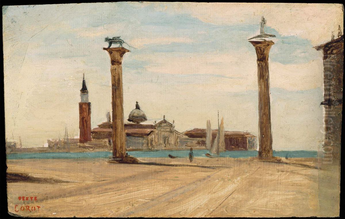 The Piazzetta, Venice Oil Painting by Jean-Baptiste Camille Corot