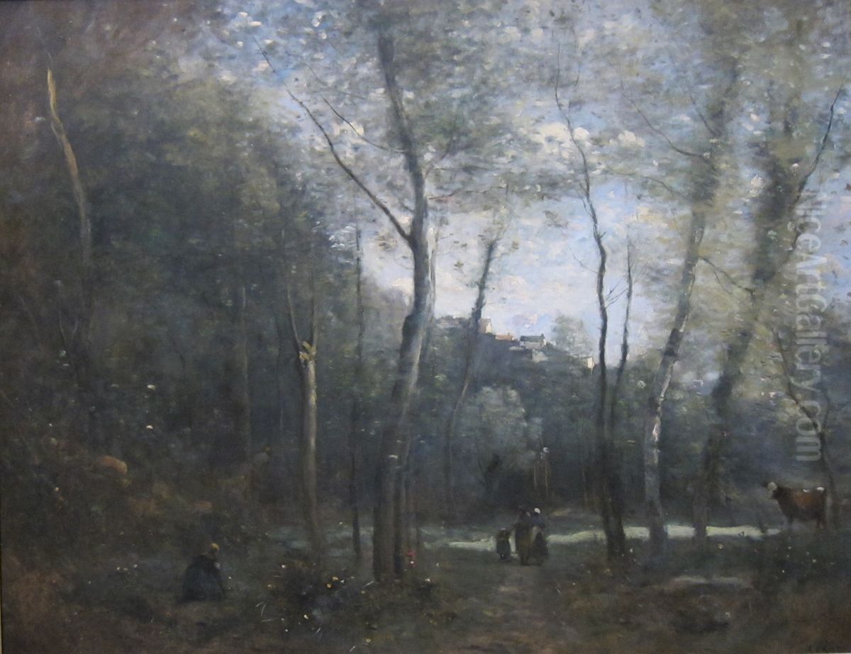 Souvenir of a Meadow at Brunoy Oil Painting by Jean-Baptiste Camille Corot