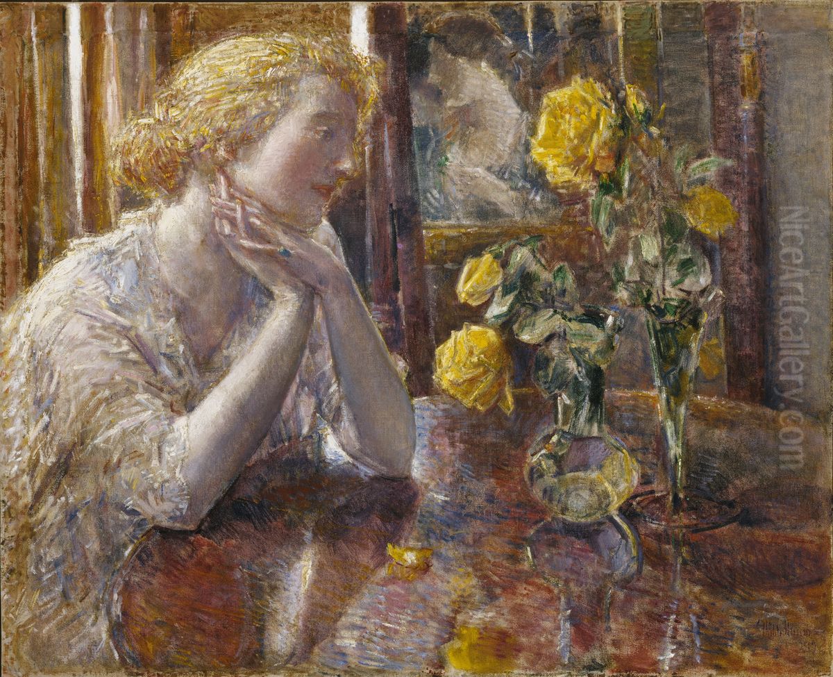 Marechal Niel Roses Oil Painting by Childe Hassam
