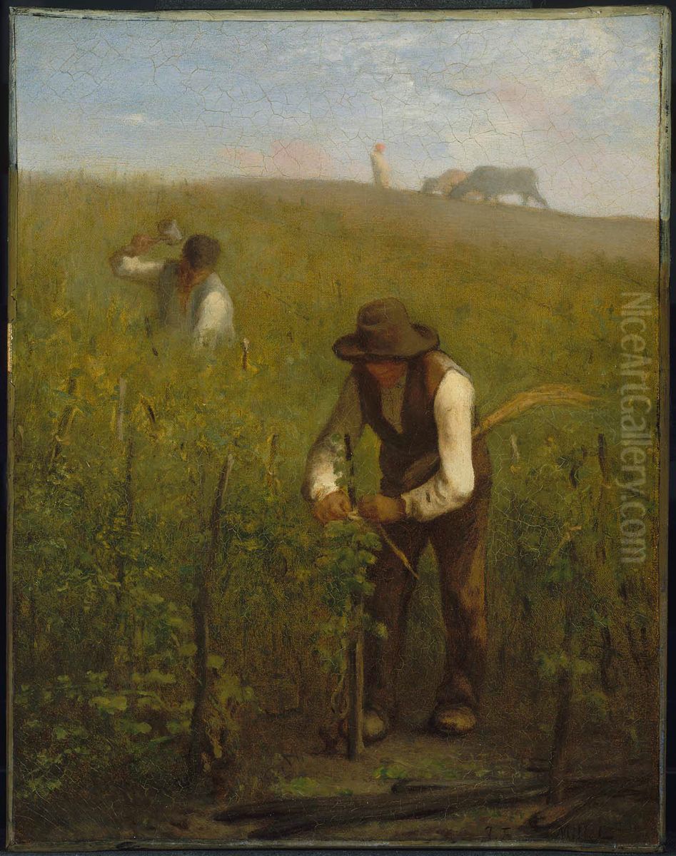 In the Vineyard Oil Painting by Jean-Francois Millet
