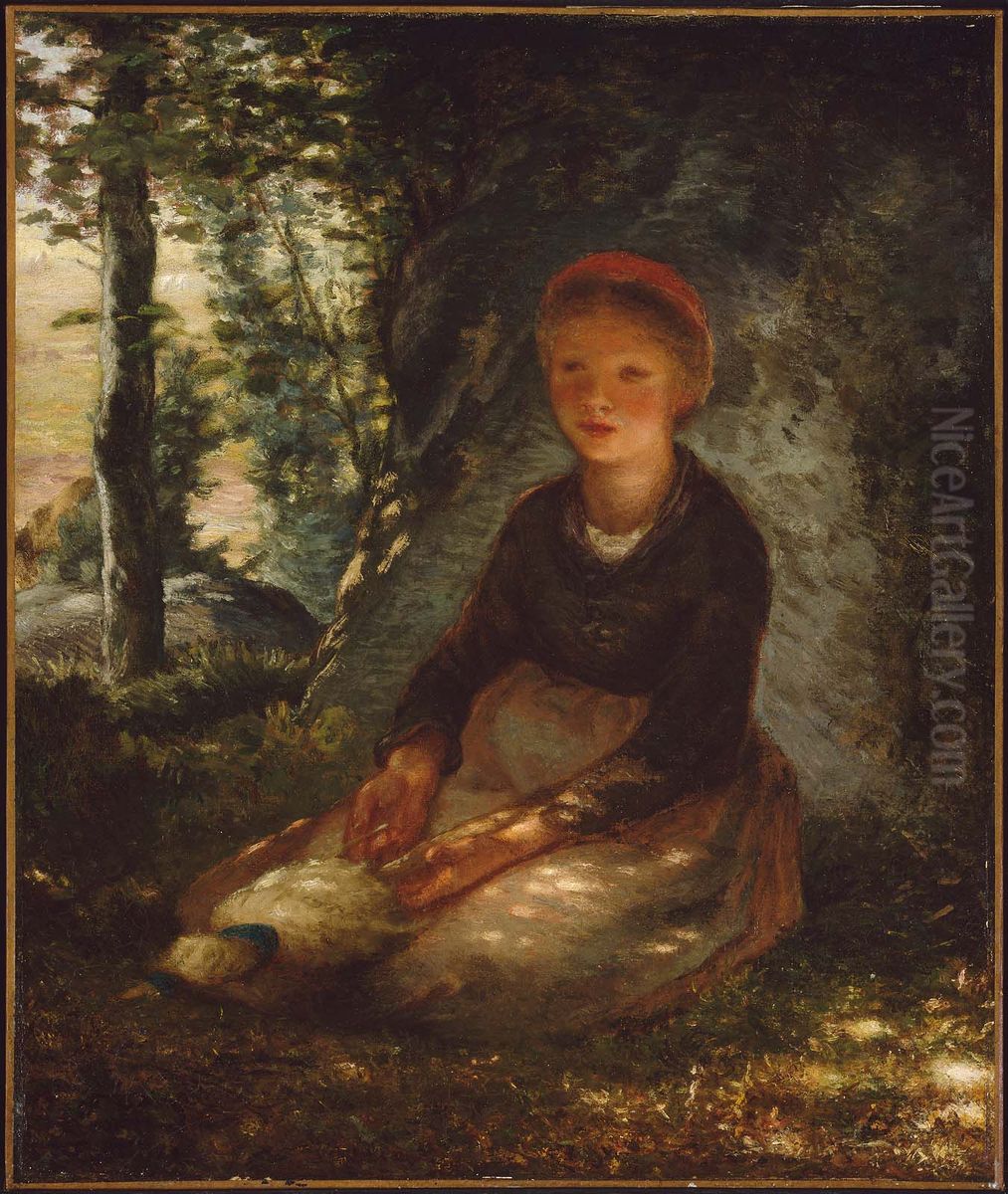 Shepherdess Seated in the Shade Oil Painting by Jean-Francois Millet