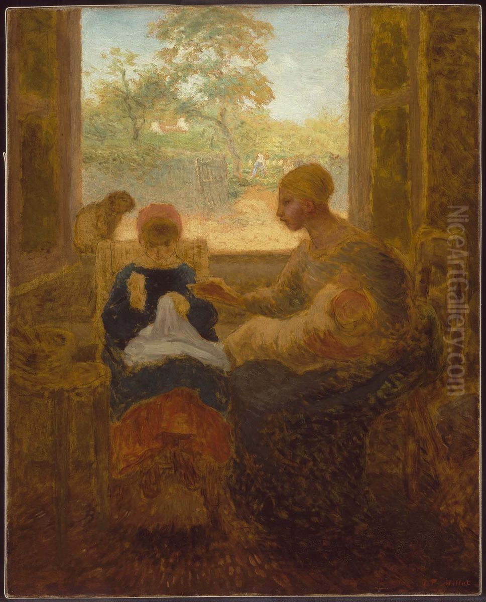 Sewing Lesson Oil Painting by Jean-Francois Millet
