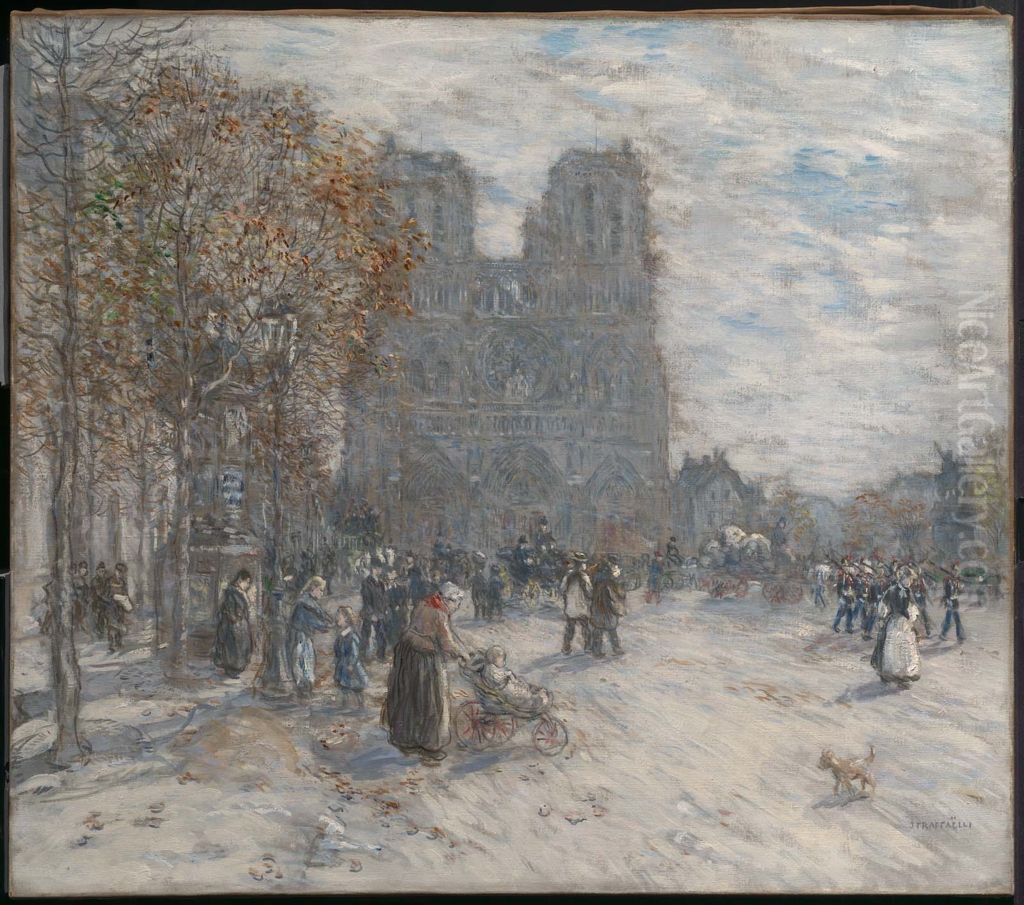 Place du Parvis, Notre Dame, Paris Oil Painting by Jean-Francois Raffaelli