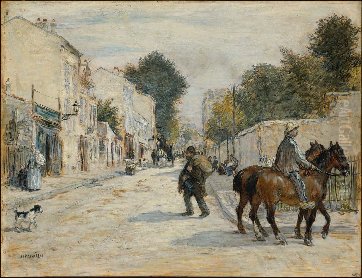 Street Scene (Rue a Levallois) Oil Painting by Jean-Francois Raffaelli